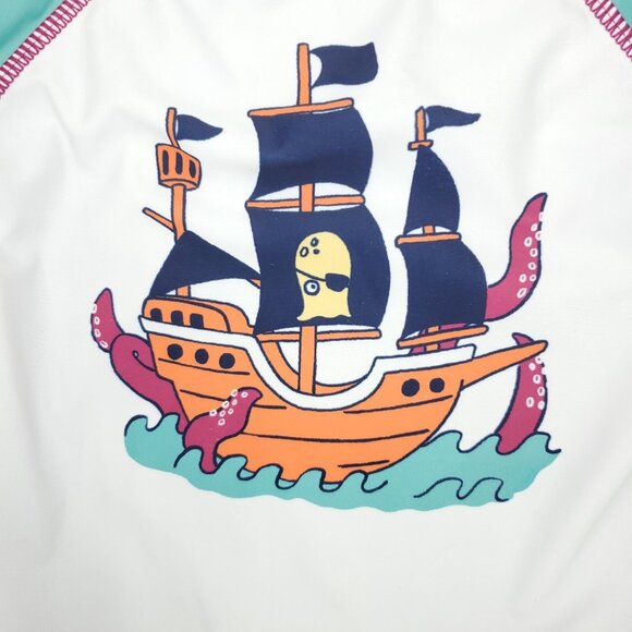 Sovereign Code Rash Guard Boys 24M Months Aqua Blue White Pirate Ship Swim Top - Picture 2 of 9